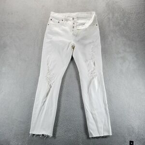 Levis 501 Jeans Womens 30 White Straight Distressed Button Fly Frayed Hem
